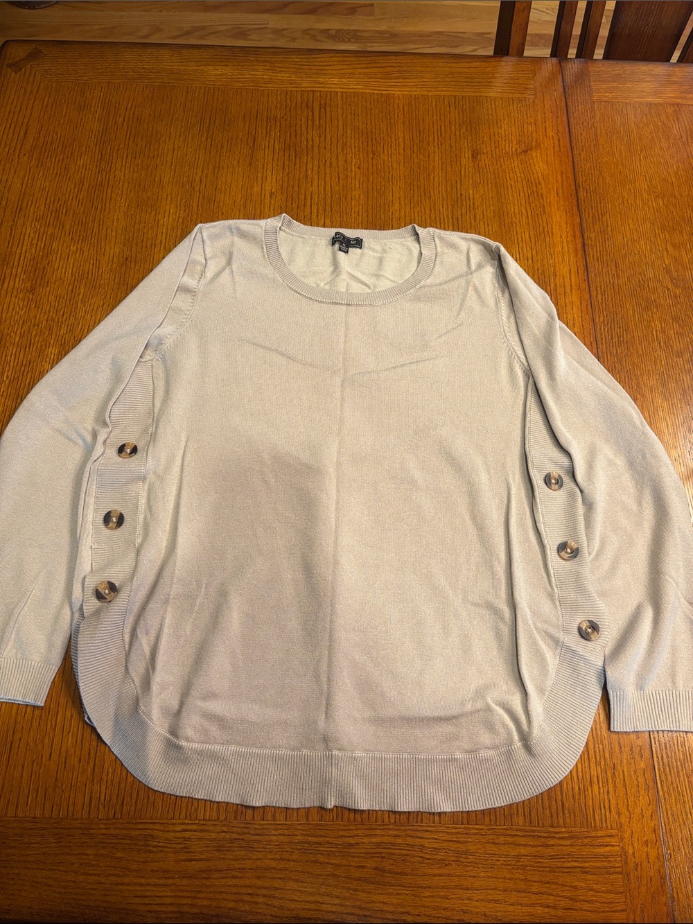 Light Gray Crew Neck Sweater with Side Button Detail